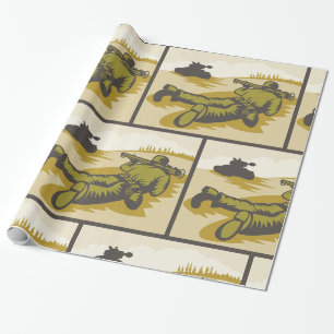 Vintage WW2 Bazooka Soldaat en Tank Cadeaupapier