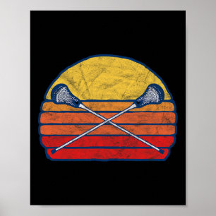 Vintage X Gekruiste Lacrosse Sticks 80s Zonsonderg Poster