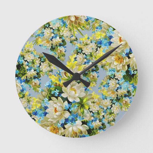 Vintage yellow floral pattern ronde klok (Voorkant)