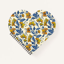 Vintage Yellow Orange Folk Floral Blue Leaf Notitieboek
