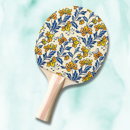 Vintage Yellow Orange Folk Floral Blue Leaf Tafeltennisbatje
