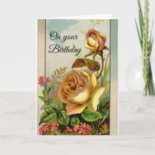 Vintage Yellow Roses Birthday Kaart
