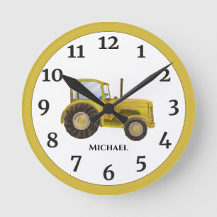 Vintage Yellow Watercolor Farm Tractor Ronde Klok