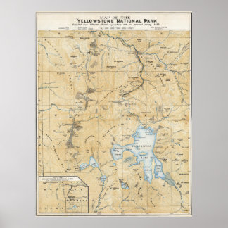 Vintage Yellowstone, Grand Canyon kaartposter 1885 Poster
