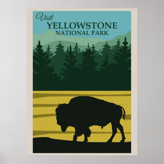 Vintage Yellowstone National Park Bizon Buffalo Poster (Voorkant)