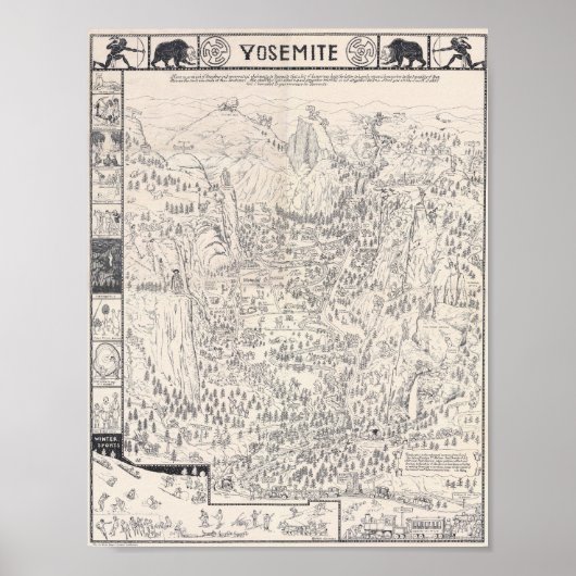 Vintage Yosemite Map of National Park 1931 Poster (Voorkant)