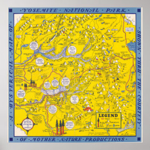 Vintage Yosemite National Park California Kaart 19 Poster