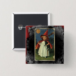 Vintage Young Halloween Witch Eerie Achtergrond Vierkante Button 5,1 Cm