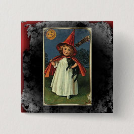 Vintage Young Halloween Witch Eerie Achtergrond Vierkante Button 5,1 Cm