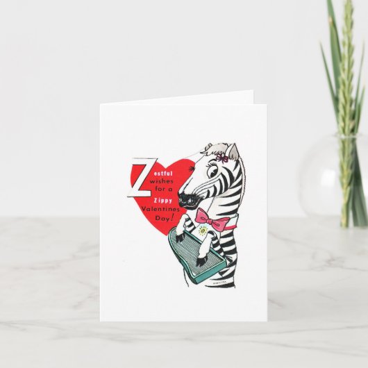 Vintage Z is voor Zebra Valentijn Kaart (Voorkant)