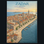 Vintage Zadar Croatia Adriatic Coast Illustration Magneet<br><div class="desc">Capture the timeless beauty of the Dalmatian Coast with this stunning vintage-style Magnet of Zadar, Croatia. This artwork features a breathtaking aerial perspective of the historic Old Town, highlighting the iconic St. Donatus Church and the sun-drenched Riva promenade. Rendered in a classic mid-century travel poster aesthetic with warm Mediterranean tones,...</div>
