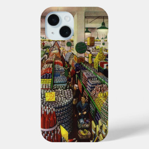 Vintage zakelijke supermarkt, eten en drank iPhone 15 case