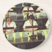 Vintage zakelijke telefoonmontagelijnafwerkers zandsteen onderzetter (Voorkant)