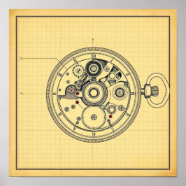 Vintage Zakhorloge Blauwdruk Print