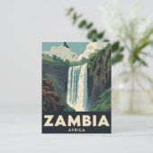 Vintage Zambia Travel Poster Waterfall Briefkaart (Staand voorkant)