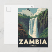 Vintage Zambia Travel Poster Waterfall Briefkaart (Voorkant / Achterkant)