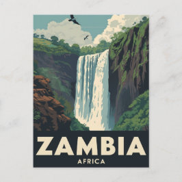Vintage Zambia Travel Poster Waterfall Briefkaart