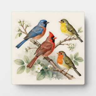 Vintage Zangvogel Bloesemtak Illustratie Fotoplaat