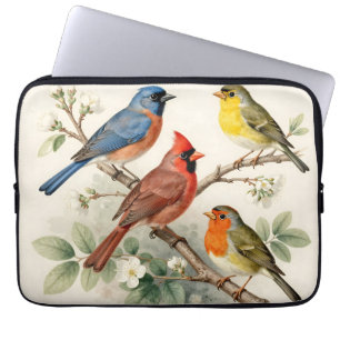 Vintage Zangvogel Bloesemtak Illustratie Laptop Sleeve
