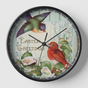 Vintage zangvogels decoratieve Pasen wandklok