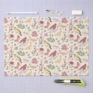 Vintage Zangvogels, Vlinders & Bloem Botanical Tissuepapier