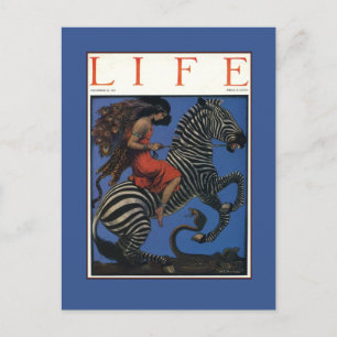 Vintage Zebra Art Nouveau Vrouw Briefkaart