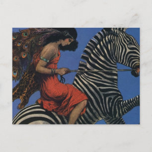 Vintage Zebra Art Nouveau Vrouw Life 1922 Briefkaart