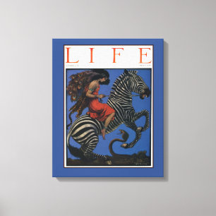 Vintage Zebra Art Nouveau Vrouw Life 1922 Canvas Afdruk