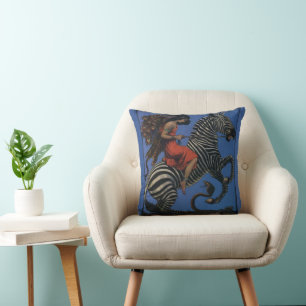 Vintage Zebra Art Nouveau Vrouw Life 1922 Kussen