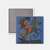 Vintage Zebra Art Nouveau Vrouw Life 1922 Magneet (Voorkant / Achterkant)