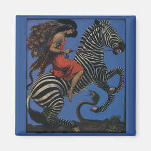 Vintage Zebra Art Nouveau Vrouw Life 1922 Magneet