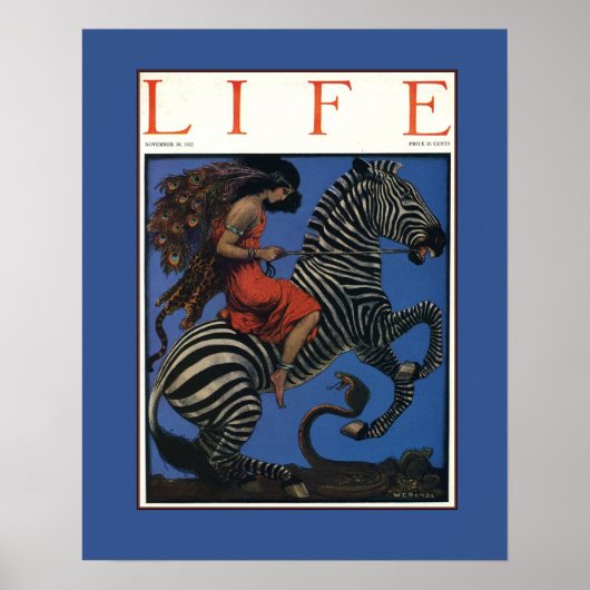 Vintage Zebra Art Nouveau Vrouw Life 1922 Poster (Voorkant)
