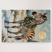 Vintage zebra in besneeuwd kerstveld legpuzzel (Horizontaal)