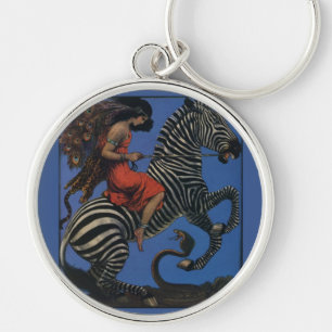 Vintage Zebra with Art Nouveau Woman Print Sleutelhanger