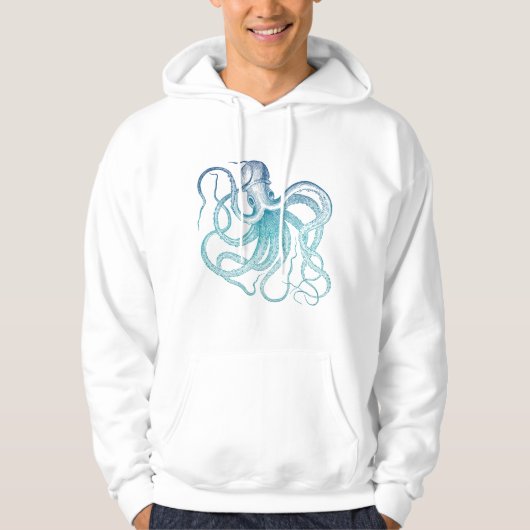 Vintage Zeeblauwe Octopus Hoodie (Voorkant)