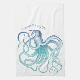 Vintage Zeeblauwe Octopus Theedoek