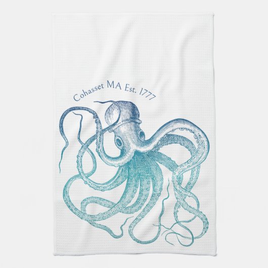 Vintage Zeeblauwe Octopus Theedoek (Verticaal)