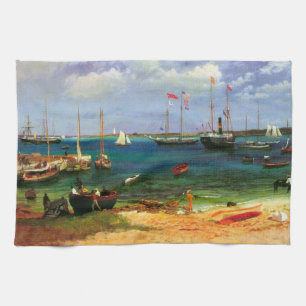 Vintage Zeelandschap, Nassau Haven van Bierstadt Theedoek