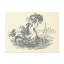 Vintage Zeemeermin Briefkaart