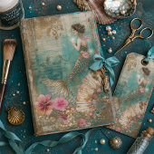 Vintage Zeemeermin Ephemera Decoupage in Groen, Go Tissuepapier