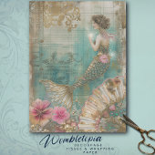 Vintage Zeemeermin Ephemera Decoupage in Groen, Go Tissuepapier