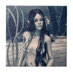 Vintage Zeemeermin Oude Foto Fantasie Kunst Tegeltje