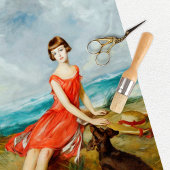 Vintage Zeemeisje en Hond Decoupage Tissuepapier