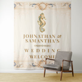 Vintage zeepaard luxe strand foto achtergrond wandkleed