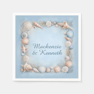 Vintage Zeeschelpen Koraalrand Blauw Beige Servet