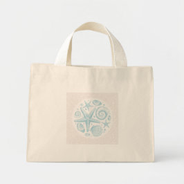 Vintage zeeschelpen op golfpatroon mini tote bag