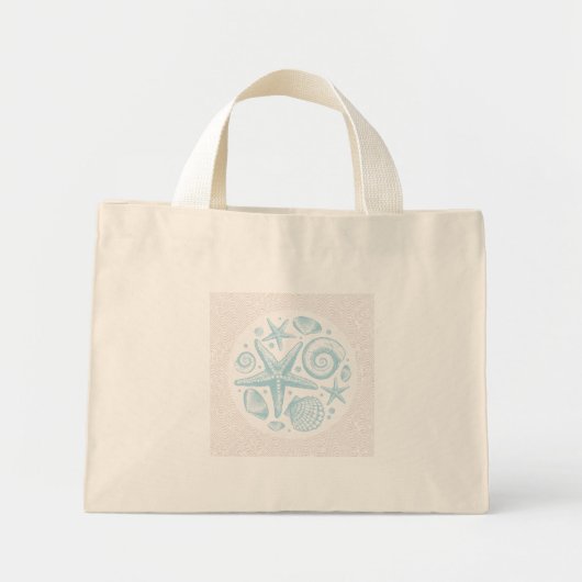 Vintage zeeschelpen op golfpatroon mini tote bag (Voorkant)