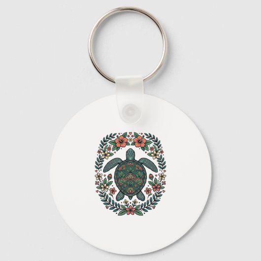 Vintage Zeeschildpad Bloem Vector Design_1 Sleutelhanger (Voorkant)