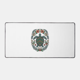 Vintage Zeeschildpad Bloemrijke Vector Design_1 Bureaumat