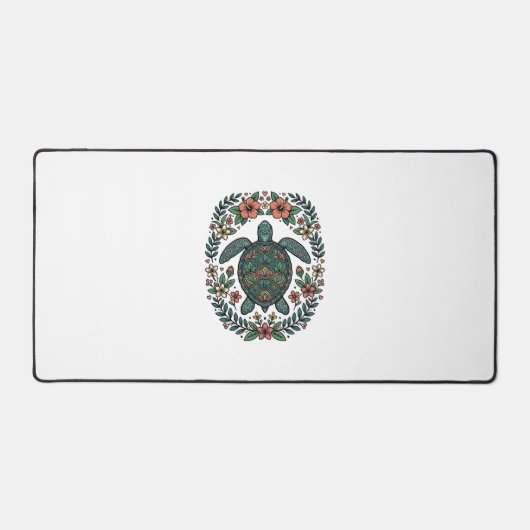 Vintage Zeeschildpad Bloemrijke Vector Design_1 Bureaumat (Voorkant)